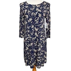 NWT Navy Blue Floral Knit Swing Dress with Pockets Size Small (4-6)